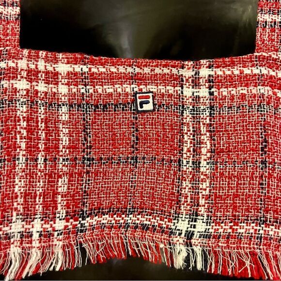 Fila Jester Italia Plaid Tweed Red White Square Neck Crop Tank Top Raw Hem XS - Picture 10 of 11